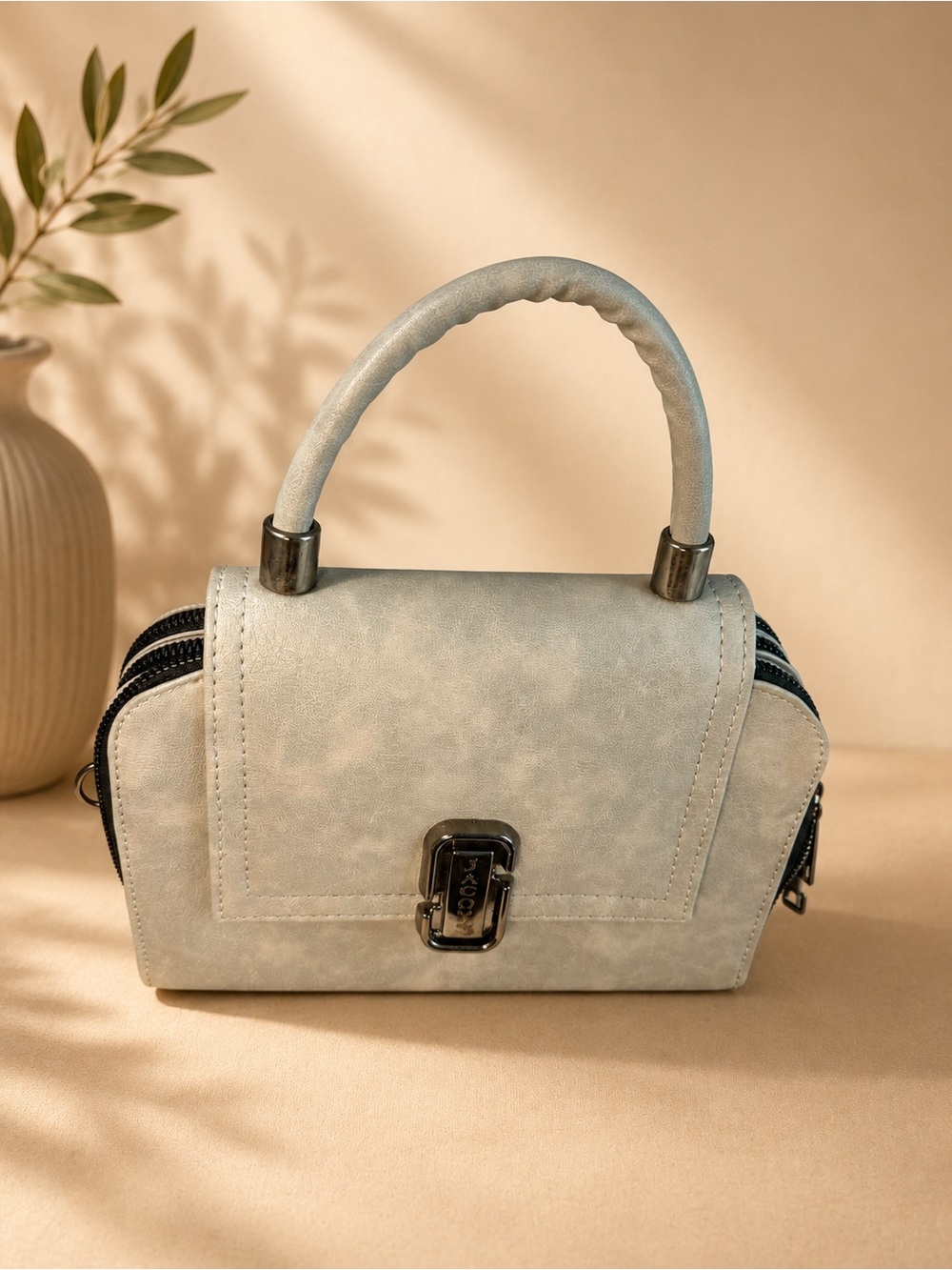 Elegant Gray Top-Handle Women's Bag w/ crossbody strap